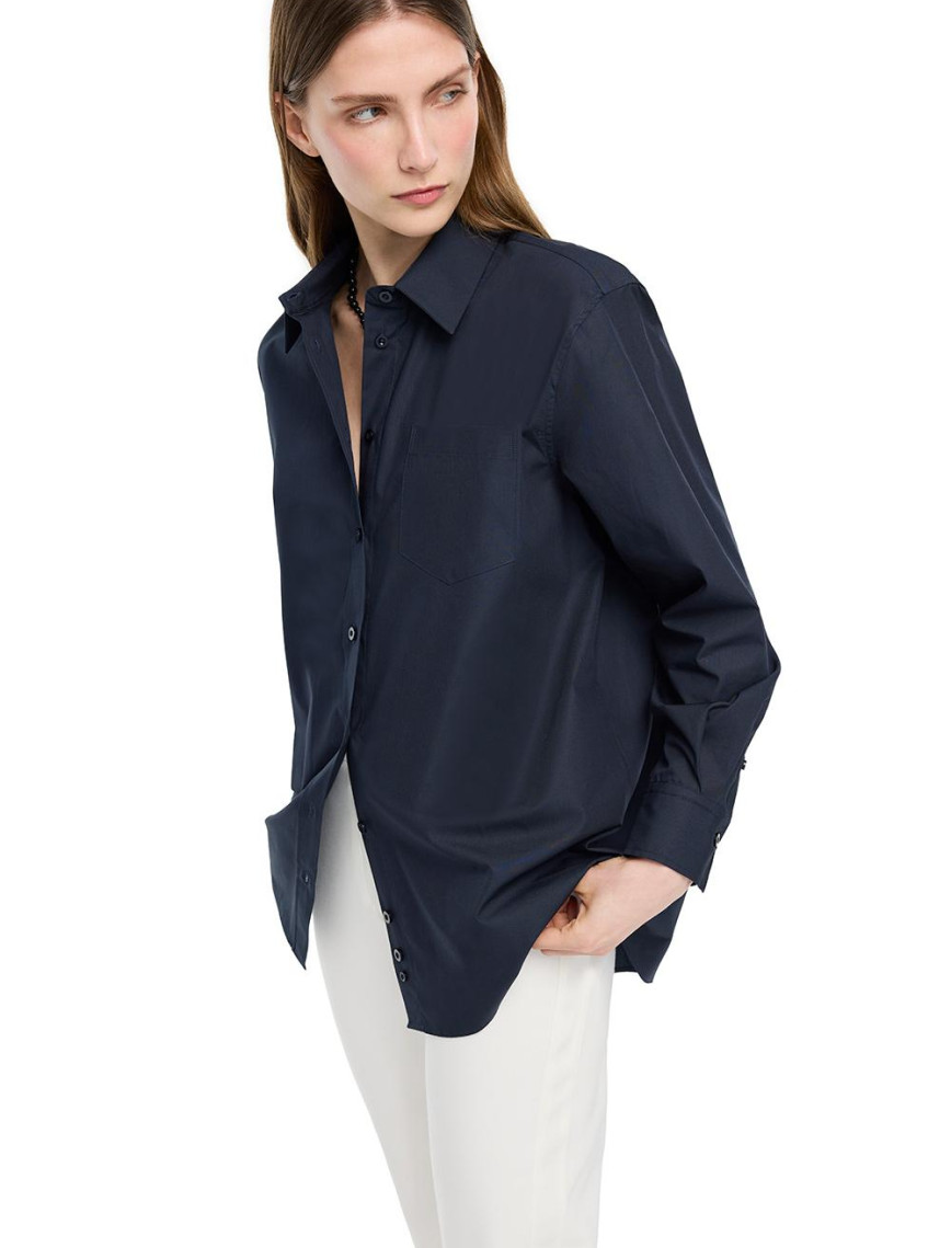 Lacivert Albas Rahat Kalıp Uzun Kol Gömlek