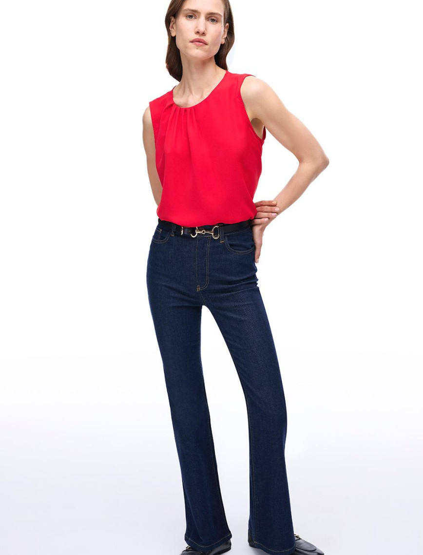 Farewell Regular Fit Standart Boy Sıfır Kol Bisiklet Yaka Kırmızı Bluz