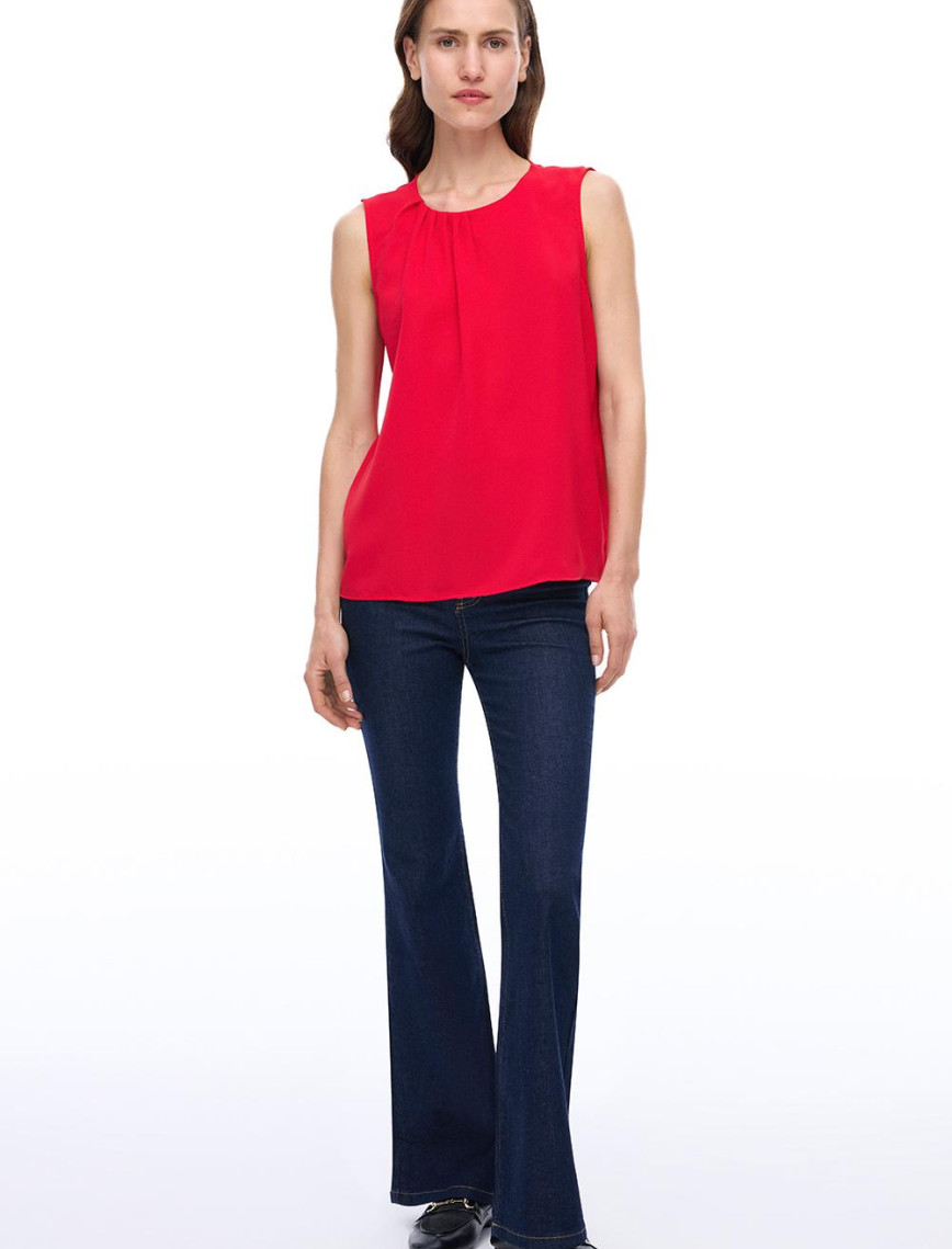 Farewell Regular Fit Standart Boy Sıfır Kol Bisiklet Yaka Nude Bluz