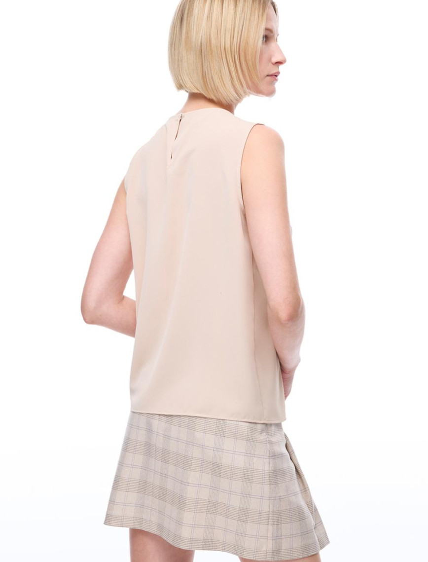 Farewell Regular Fit Standart Boy Sıfır Kol Bisiklet Yaka Nude Bluz