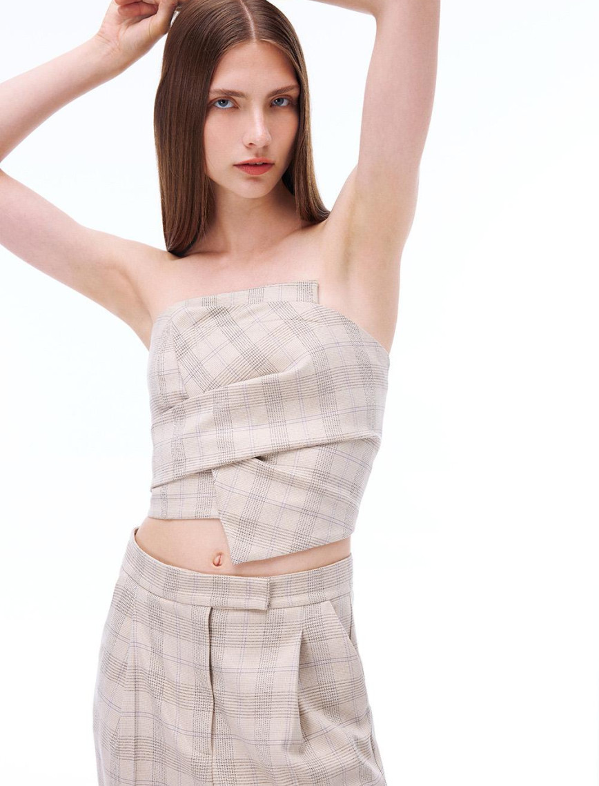 Daysee Ekose Desenli Bej Renk Kadın Bluz Daysee Ekose Desenli Bej Renk Kadın Bluz