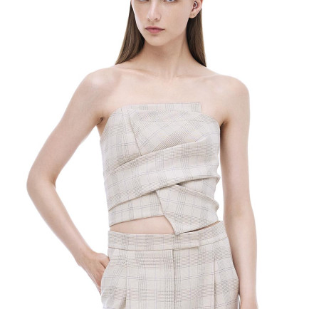 Daysee Ekose Desenli Bej Renk Kadın Bluz