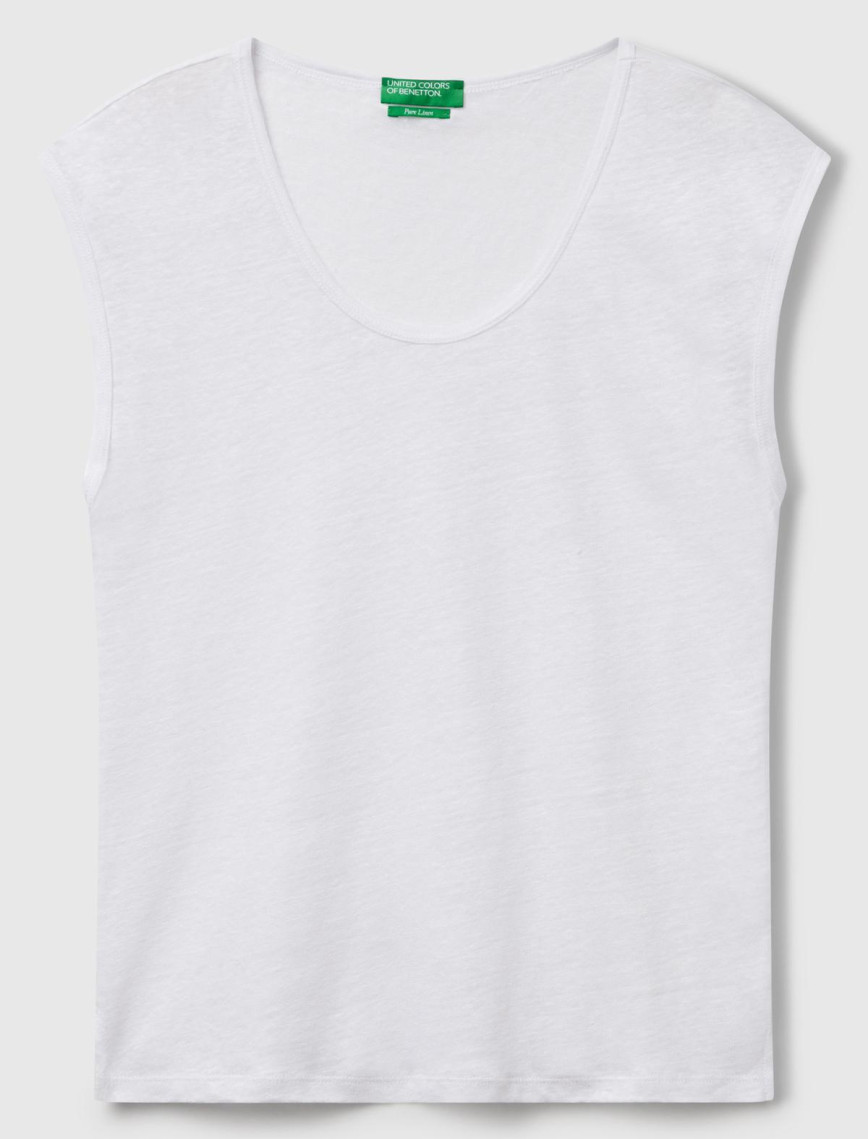 Kadın Beyaz %100 Keten Yanları Yırtmaçlı Relax Fit Yuvarlak Yaka T-Shirt Kadın Beyaz %100 Keten Yanları Yırtmaçlı Relax Fit Yuvarlak Yaka T-Shirt