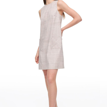 Açık Bej Fier Regular Fit Ekoseli Mini Boy Elbise