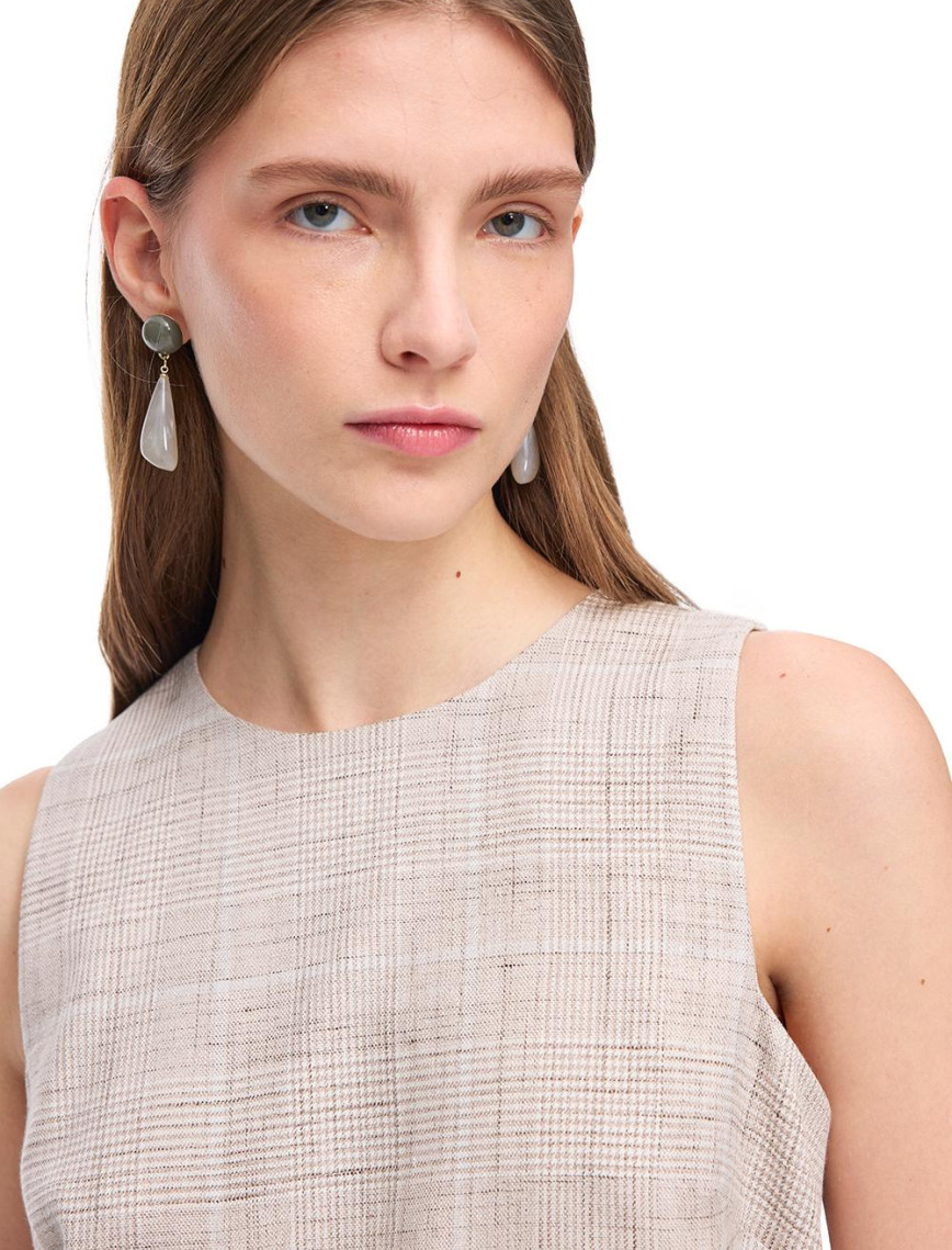 Açık Bej Fier Regular Fit Ekoseli Mini Boy Elbise Açık Bej Fier Regular Fit Ekoseli Mini Boy Elbise