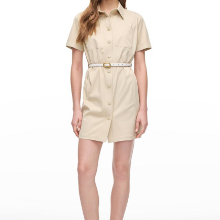 Gömlek Yaka Düğmeli Kısa Kollu Pamuk Elbise