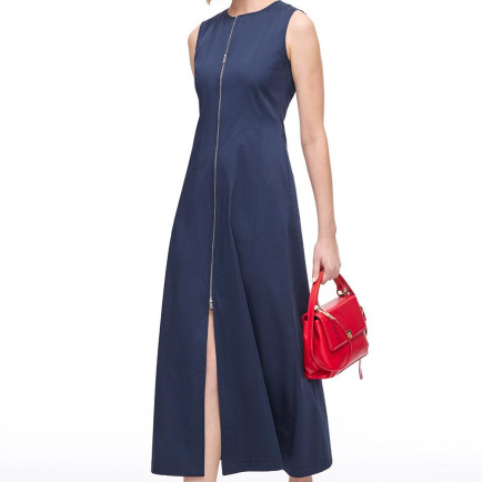 Keten Karışımlı Fermuarlı Uzun Elbise