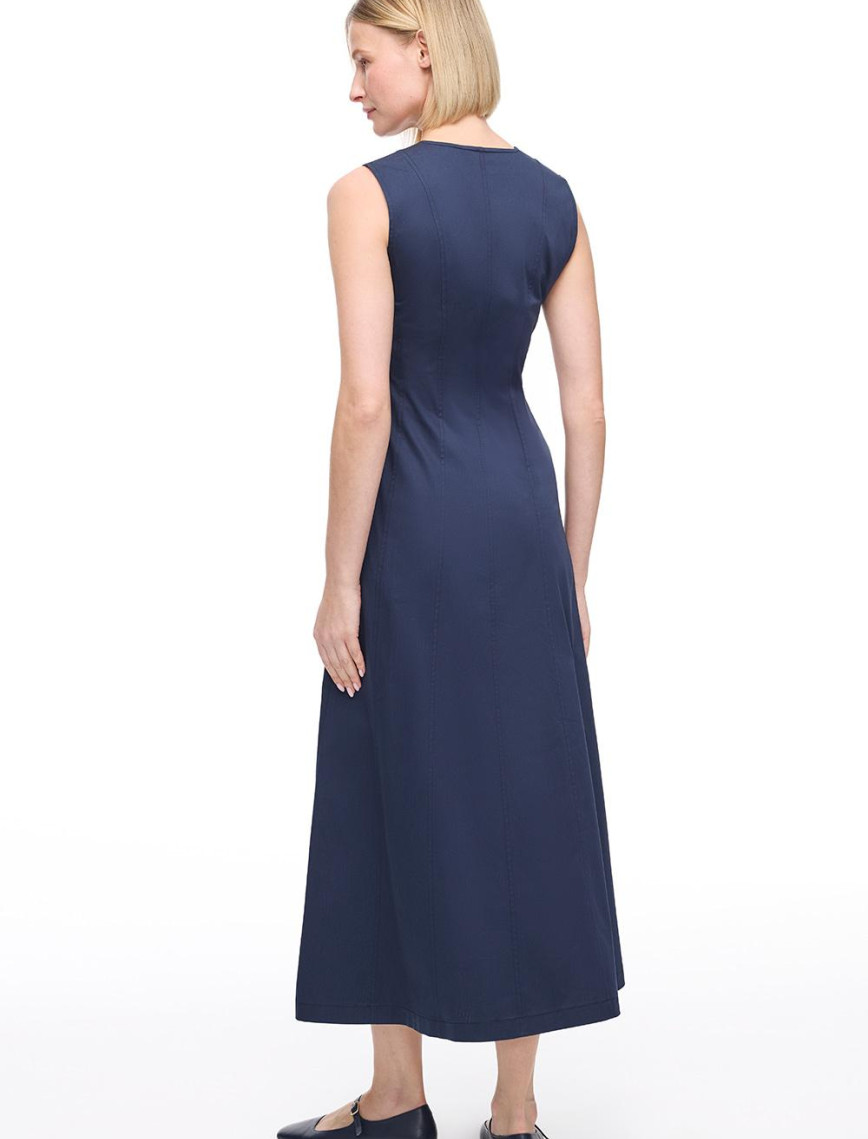 Keten Karışımlı Fermuarlı Uzun Elbise