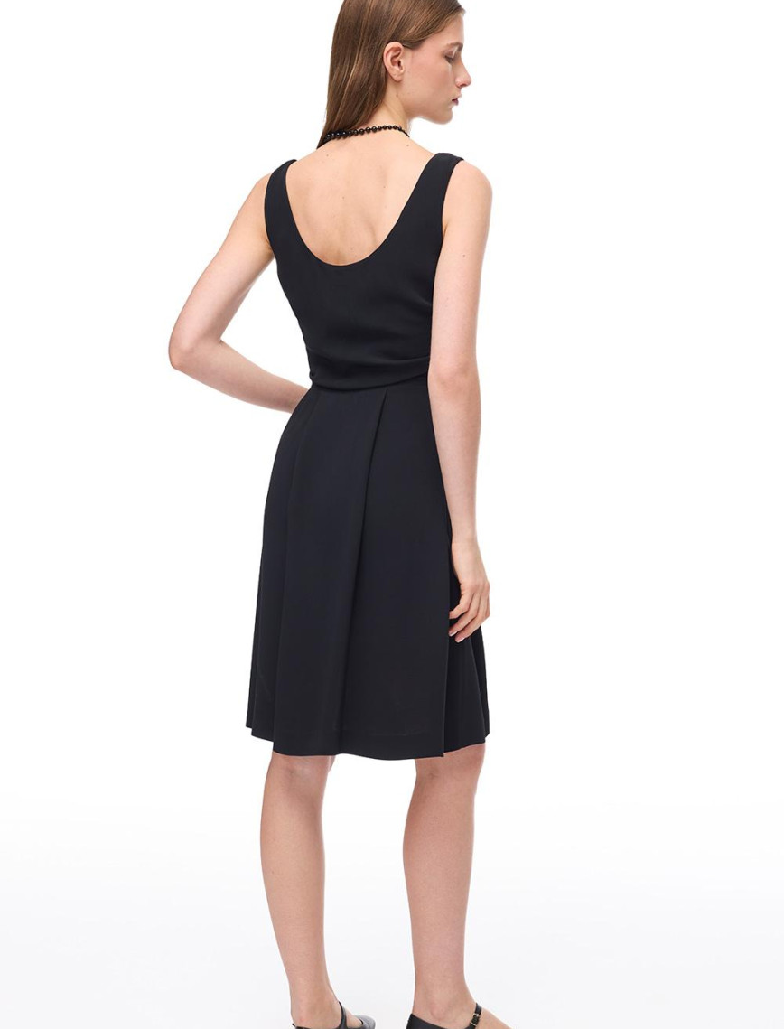 Siyah Echos Regular Fit Diz Boy Elbise