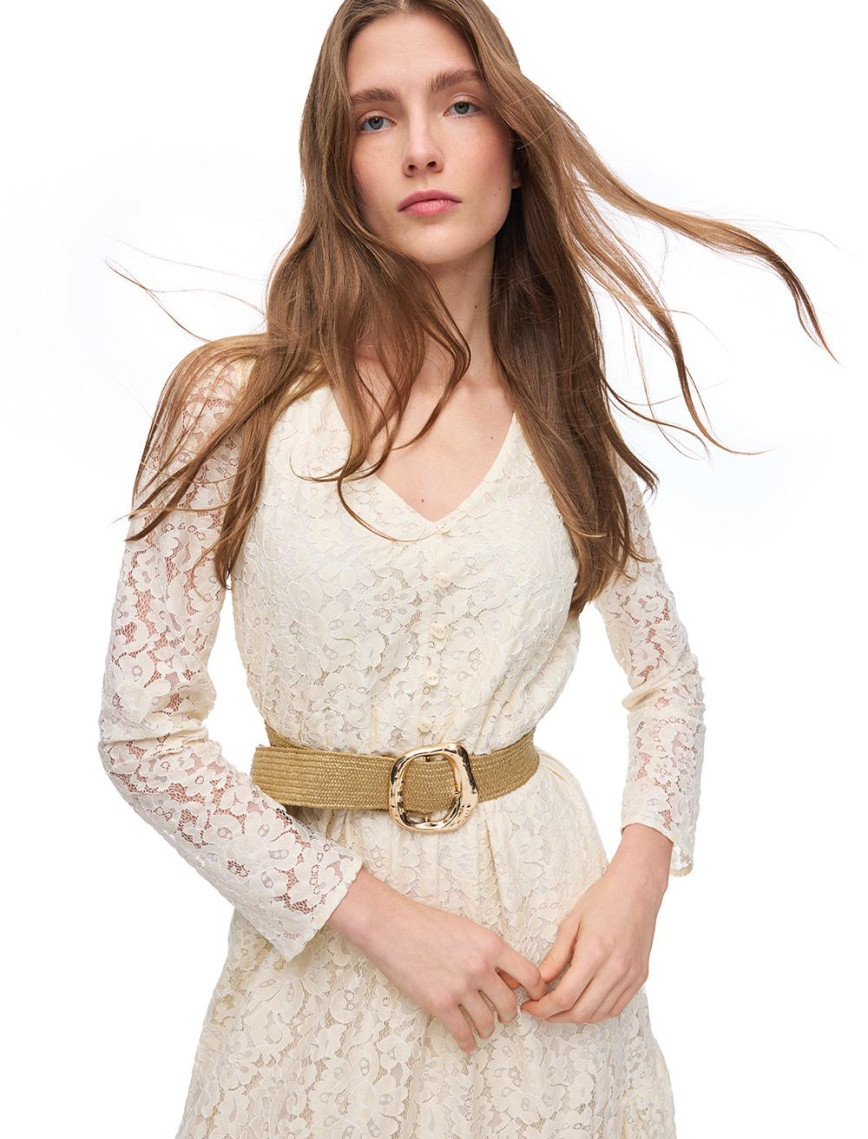 Krem İolite Regular Fit Çiçekli Midi Boy Elbise Krem İolite Regular Fit Çiçekli Midi Boy Elbise