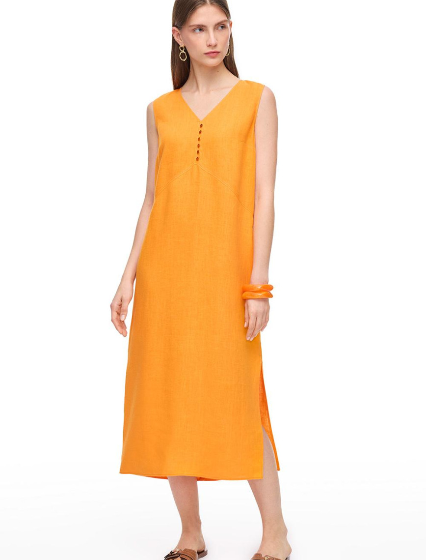 Turuncu Holas Regular Fit Düz Midi Boy Elbise Turuncu Holas Regular Fit Düz Midi Boy Elbise