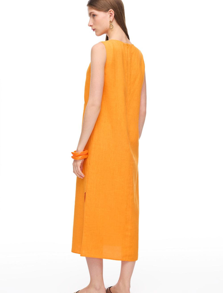 Turuncu Holas Regular Fit Düz Midi Boy Elbise Turuncu Holas Regular Fit Düz Midi Boy Elbise