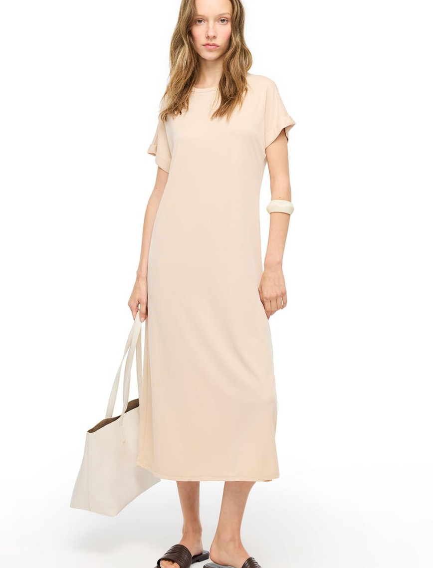 Bej Dinos Regular Fit Diz Altı Elbise Bej Dinos Regular Fit Diz Altı Elbise