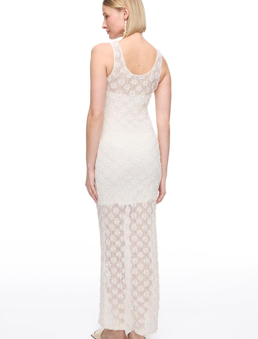 Dantel Detaylı Yuvarlak Yaka Slim Fit Midi Elbise Dantel Detaylı Yuvarlak Yaka Slim Fit Midi Elbise