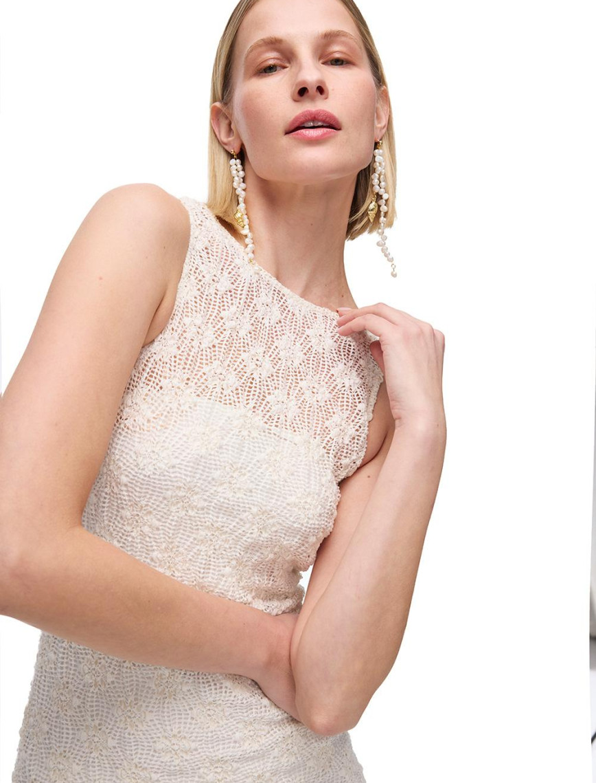 Dantel Detaylı Yuvarlak Yaka Slim Fit Midi Elbise Dantel Detaylı Yuvarlak Yaka Slim Fit Midi Elbise