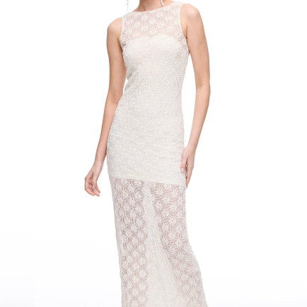 Dantel Detaylı Yuvarlak Yaka Slim Fit Midi Elbise