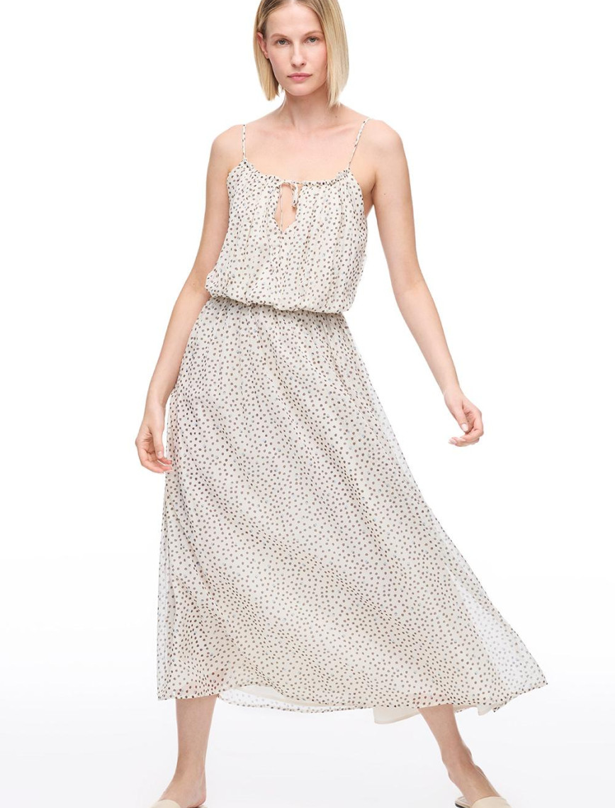 Açık Bej Fidos Regular Fit Puantiyeli Uzun Boy Elbise