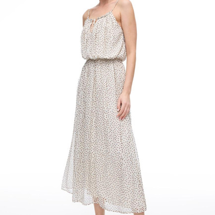 Açık Bej Fidos Regular Fit Puantiyeli Uzun Boy Elbise