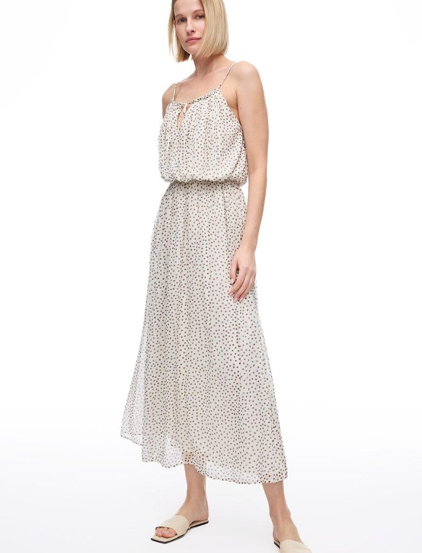 Açık Bej Fidos Regular Fit Puantiyeli Uzun Boy Elbise