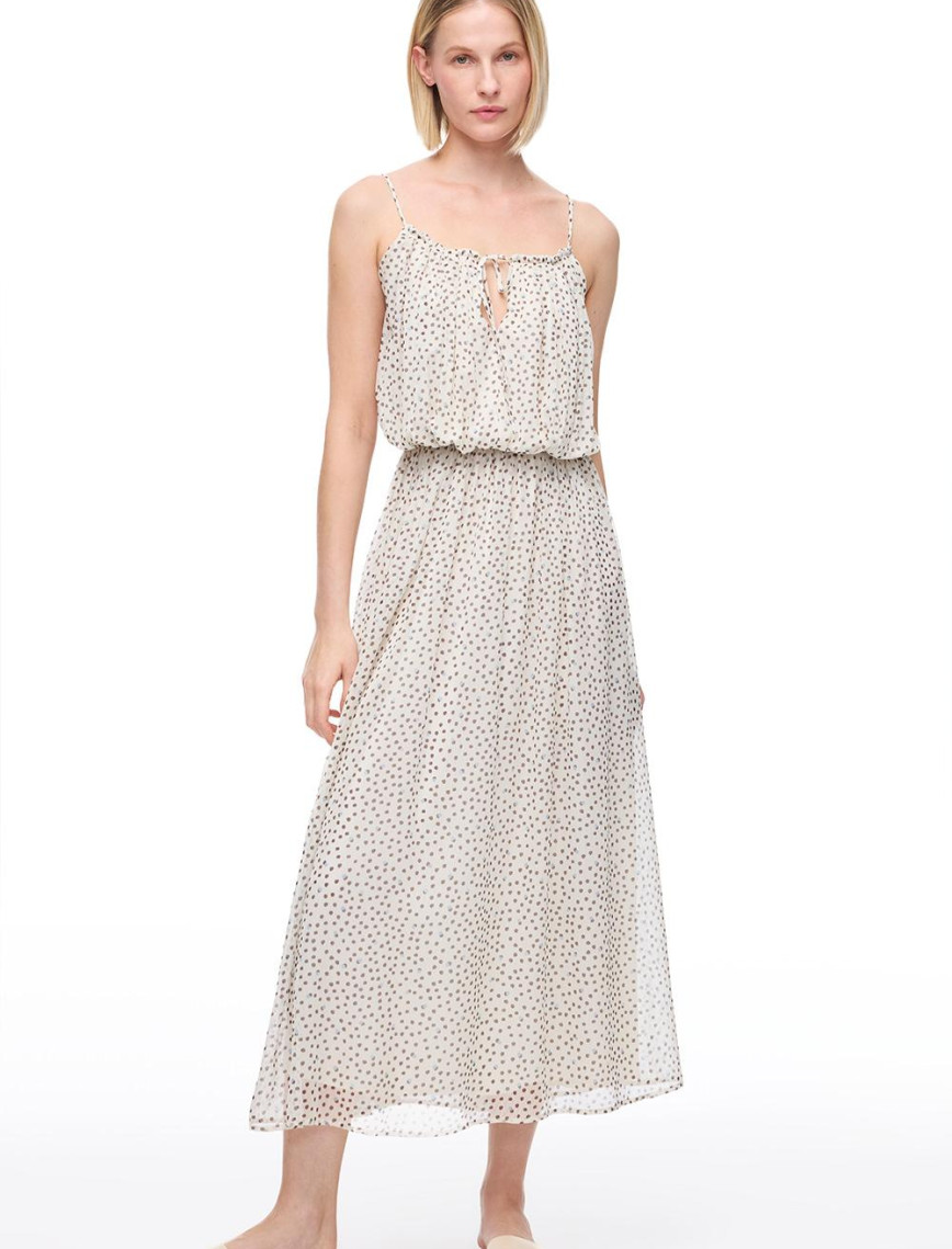 Açık Bej Fidos Regular Fit Puantiyeli Uzun Boy Elbise