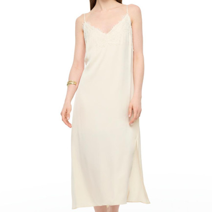 V-Yaka Fermuarlı Diz Altı Rayon Elbise