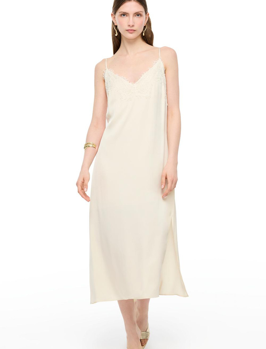 V-Yaka Fermuarlı Diz Altı Rayon Elbise V-Yaka Fermuarlı Diz Altı Rayon Elbise