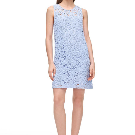 Dantel Detaylı Bisiklet Yaka Mini Pamuklu Elbise