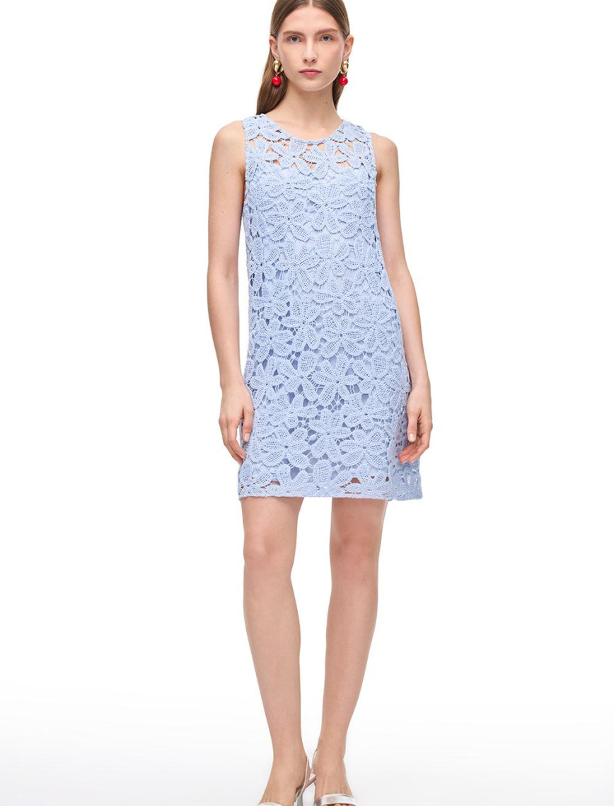 Dantel Detaylı Bisiklet Yaka Mini Pamuklu Elbise Dantel Detaylı Bisiklet Yaka Mini Pamuklu Elbise