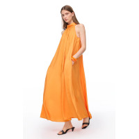 Turuncu Decisive Rahat Kalıp Diz Altı Elbise