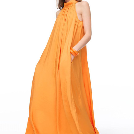 Turuncu Decisive Rahat Kalıp Diz Altı Elbise