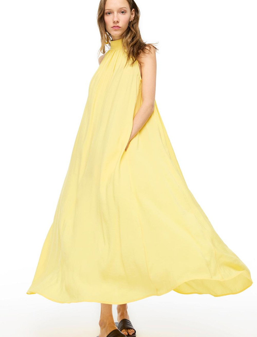 Sarı Decisive Rahat Kalıp Diz Altı Elbise