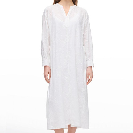 Beyaz Ametrin Rahat Kalıp Diz Altı Elbise