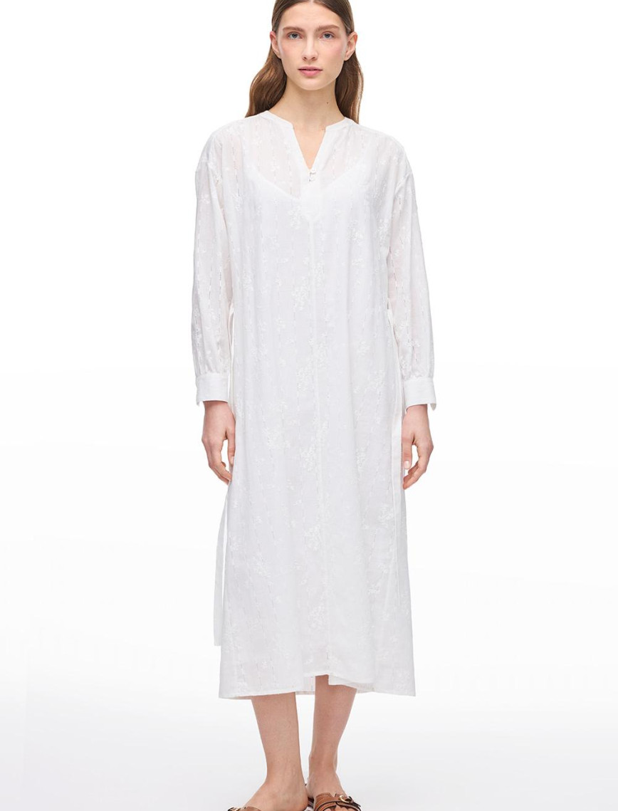 Beyaz Ametrin Rahat Kalıp Diz Altı Elbise Beyaz Ametrin Rahat Kalıp Diz Altı Elbise