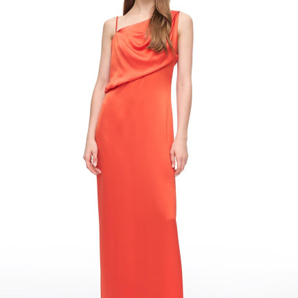 Tek Omuzlu Saten Uzun Elbise