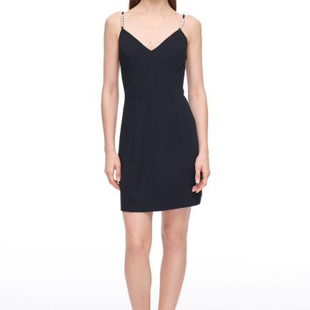 V Yaka Mini Saten Görünümlü Elbise