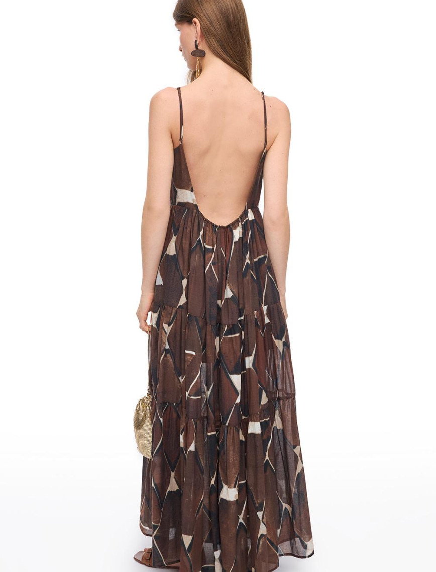 Geometrik Desenli Pamuklu Uzun Askılı Elbise Geometrik Desenli Pamuklu Uzun Askılı Elbise