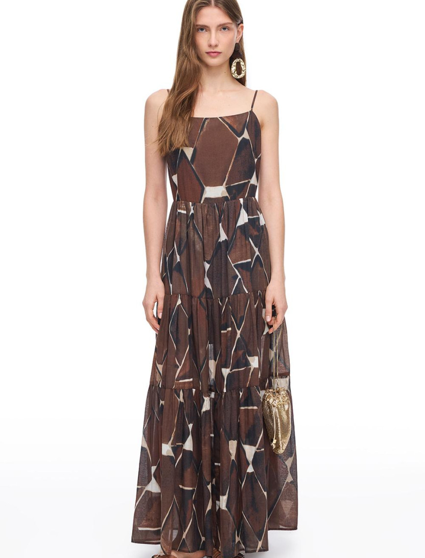 Geometrik Desenli Pamuklu Uzun Askılı Elbise Geometrik Desenli Pamuklu Uzun Askılı Elbise