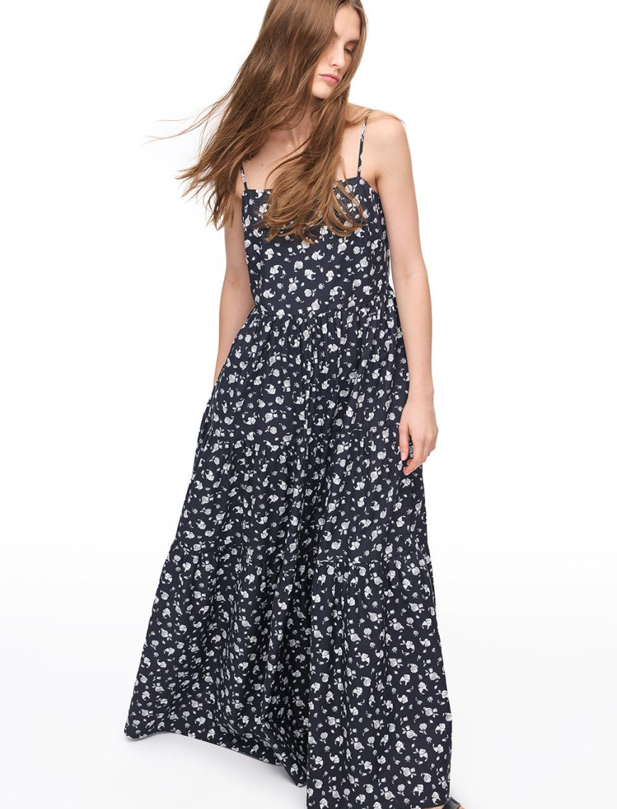 Siyah Beyaz Tonias Rahat Kalıp Çiçekli Uzun Boy Elbise Siyah Beyaz Tonias Rahat Kalıp Çiçekli Uzun Boy Elbise