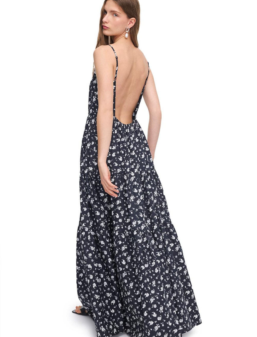 Siyah Beyaz Tonias Rahat Kalıp Çiçekli Uzun Boy Elbise Siyah Beyaz Tonias Rahat Kalıp Çiçekli Uzun Boy Elbise