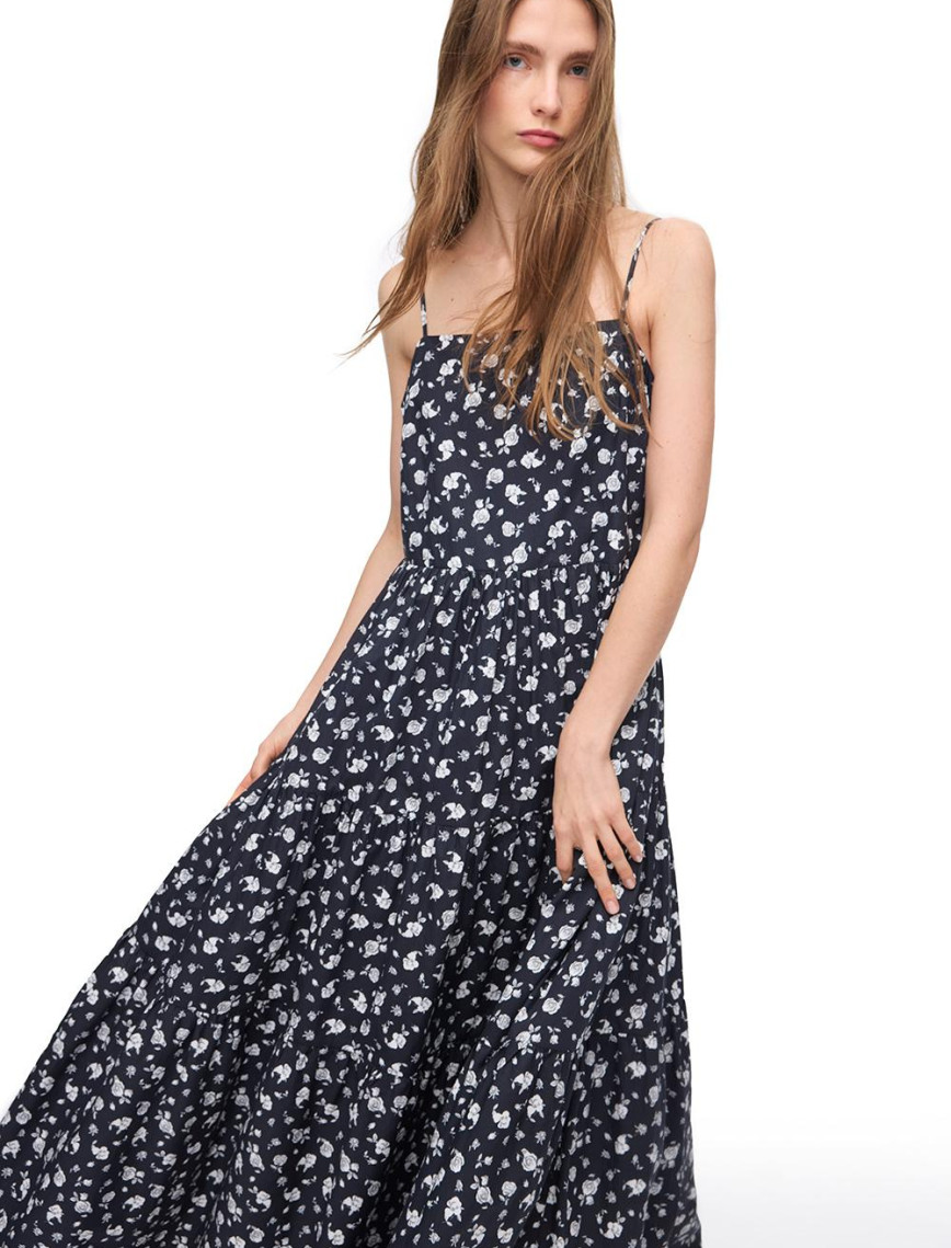 Siyah Beyaz Tonias Rahat Kalıp Çiçekli Uzun Boy Elbise Siyah Beyaz Tonias Rahat Kalıp Çiçekli Uzun Boy Elbise