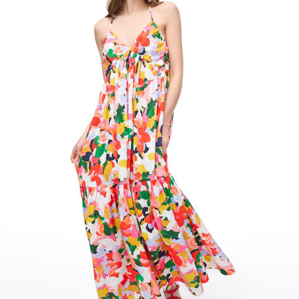 Çiçek Desenli V-Yaka Pamuklu Elbise