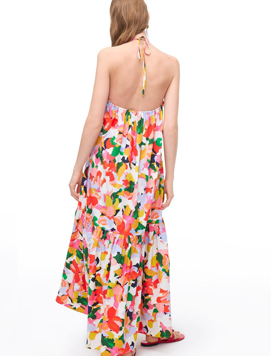 Çiçek Desenli V-Yaka Pamuklu Elbise