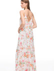 Ekru Clios Rahat Kalıp Çiçekli Uzun Boy Elbise