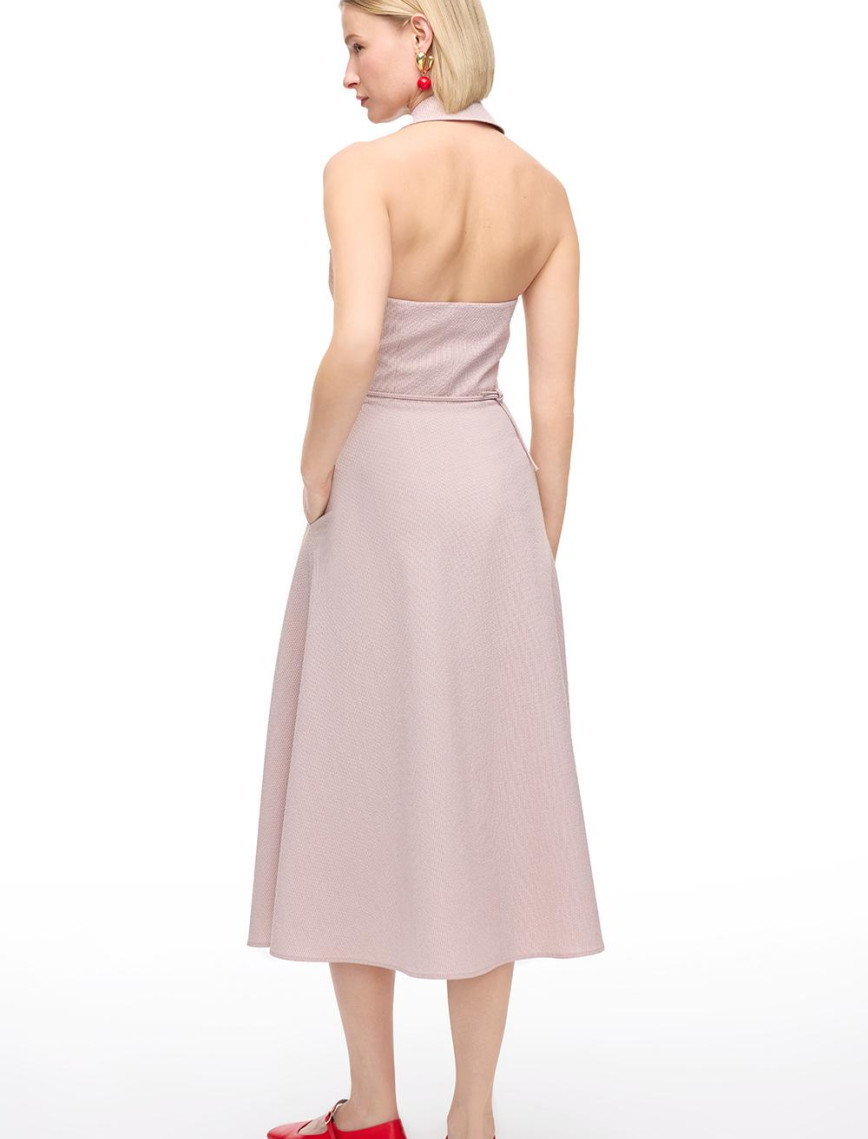 Pembe Violet Regular Fit Ekoseli Midi Boy Elbise Pembe Violet Regular Fit Ekoseli Midi Boy Elbise