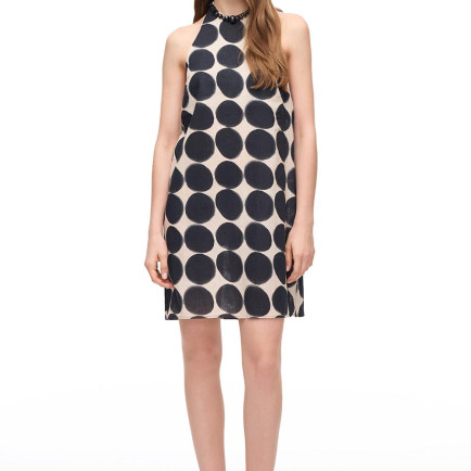 Bej Siyah İlas Regular Fit Midi Boy Elbise