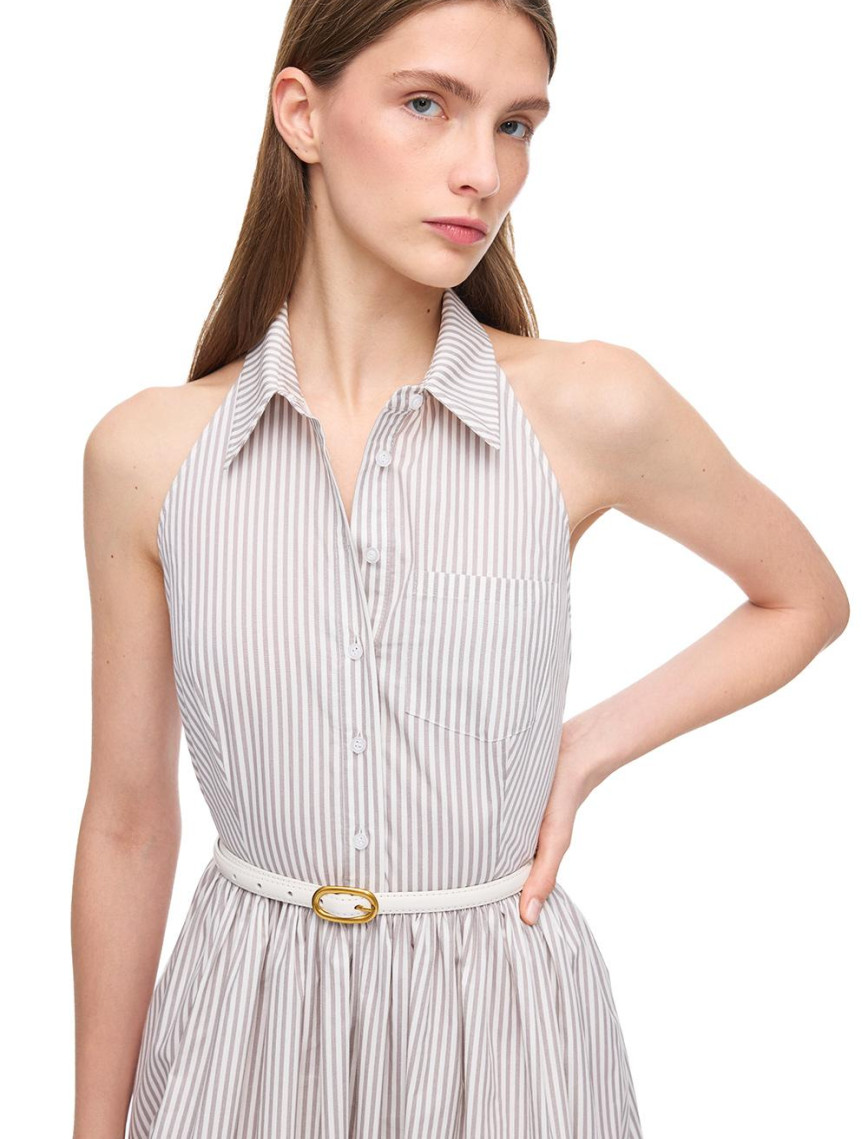 Vizon Beyaz Sitas Regular Fit Çizgili Diz Altı Elbise Vizon Beyaz Sitas Regular Fit Çizgili Diz Altı Elbise