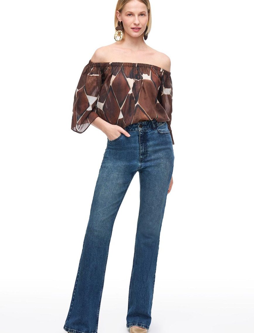 Kahverengi Ledas Regular Fit Geometrik Bluz Kahverengi Ledas Regular Fit Geometrik Bluz