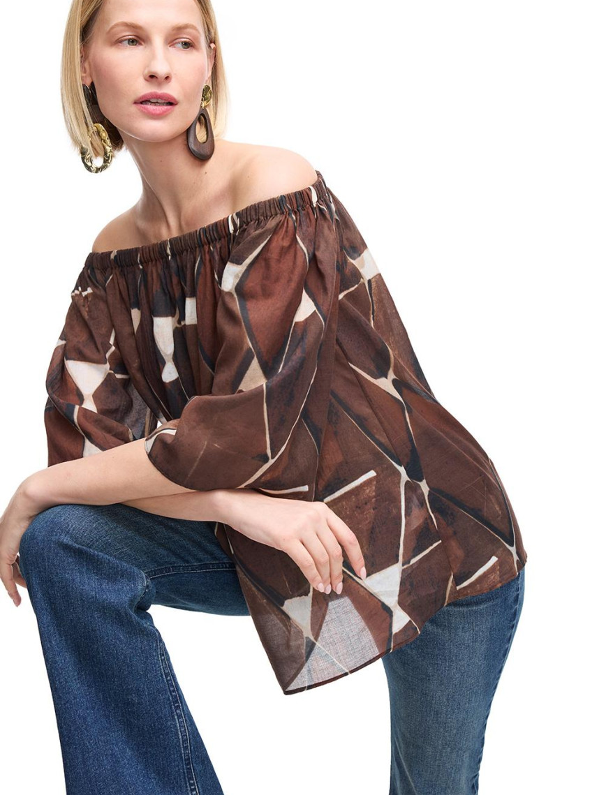 Kahverengi Ledas Regular Fit Geometrik Bluz Kahverengi Ledas Regular Fit Geometrik Bluz