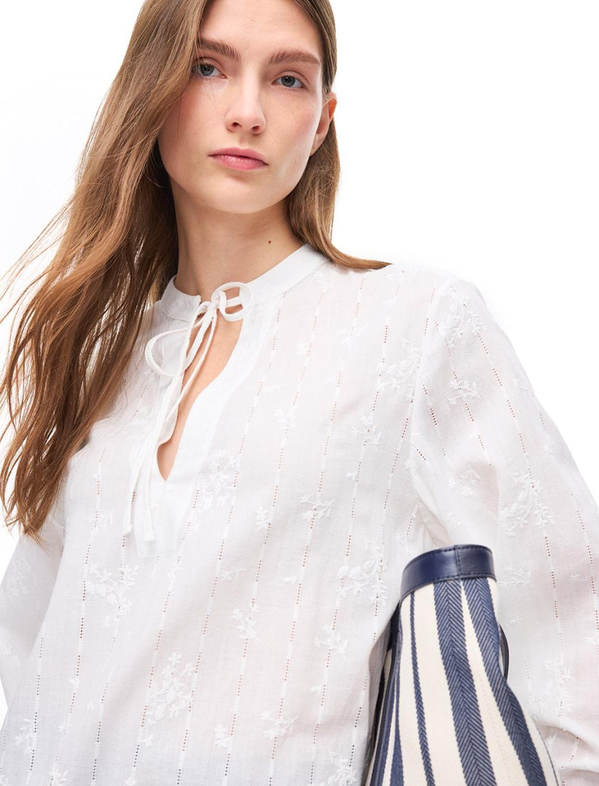 Beyaz Ametrin Rahat Kalıp Bağlamalı Yaka Bluz Beyaz Ametrin Rahat Kalıp Bağlamalı Yaka Bluz