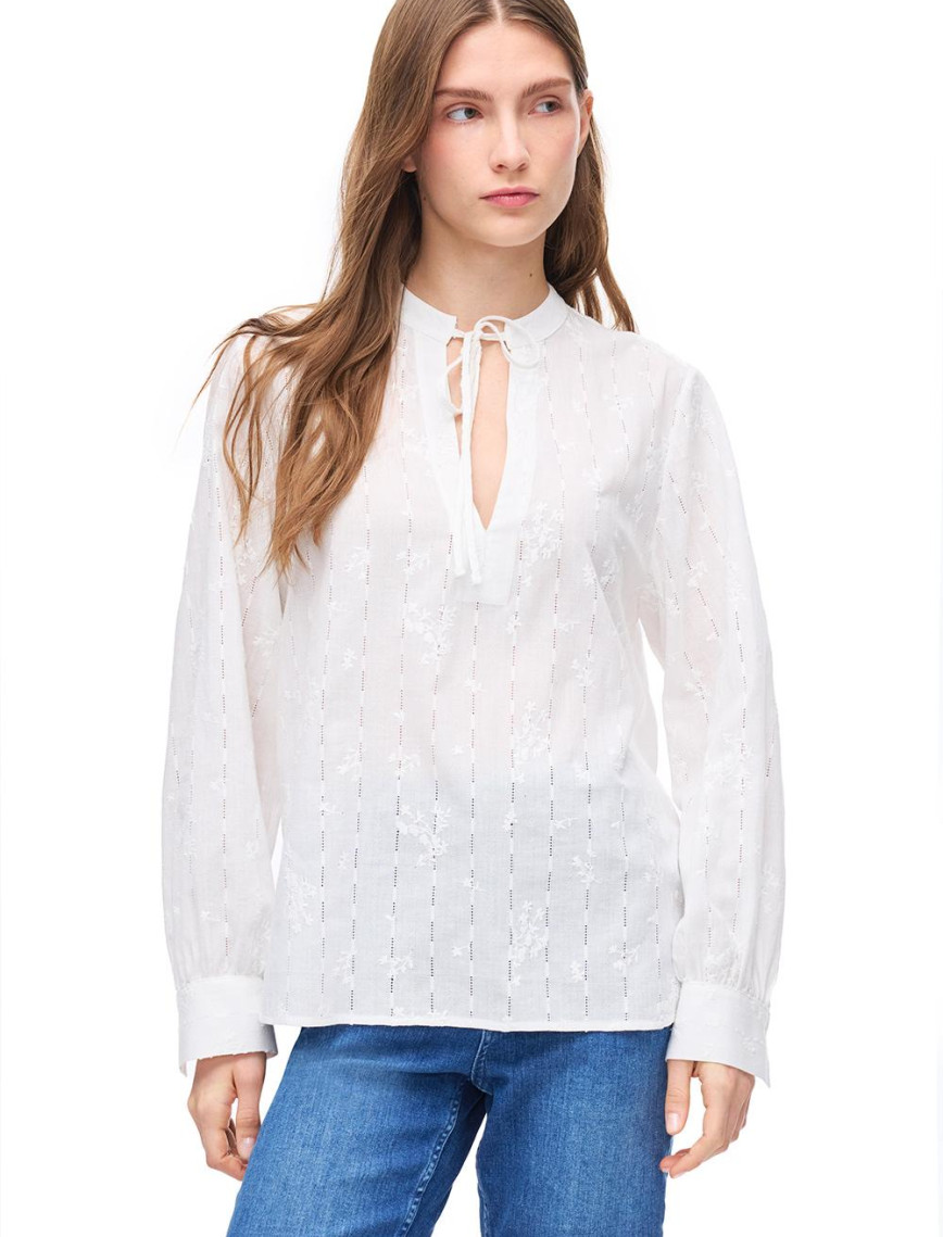 Beyaz Ametrin Rahat Kalıp Bağlamalı Yaka Bluz Beyaz Ametrin Rahat Kalıp Bağlamalı Yaka Bluz